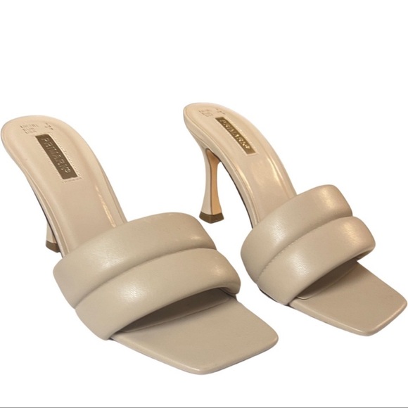 Neutral Faux Leather Slip On Mule Heels with Cushion Strap | Size 9 | BRAND NEW - Picture 2 of 3